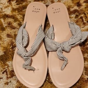 A New Day Women's Sandals - Cream and Black Stripes